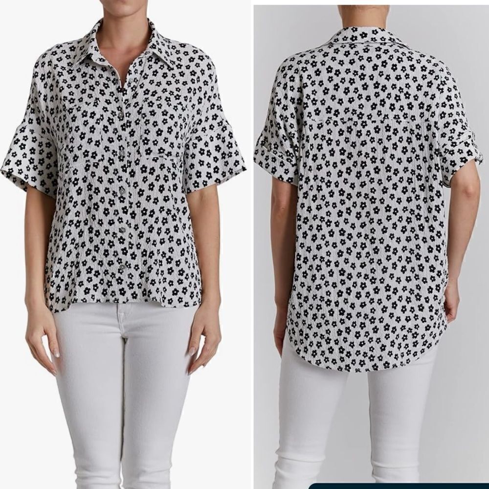 OAT NEW YORK Black White Daisy Print Boxy Blouse-S